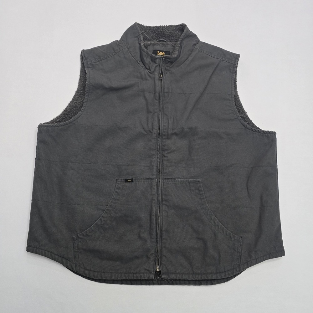 Lee Mens XXL Regular Fit Sherpa Lined Canvas Workwear Vest Charcoal Gray